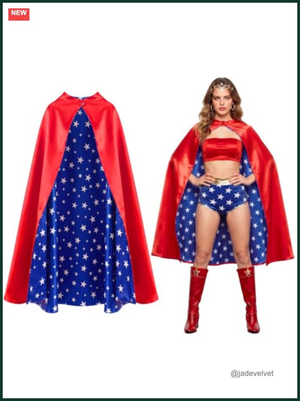Satin Hero Cape Cosplay Halloween Double Layer Hook & Loop Adult